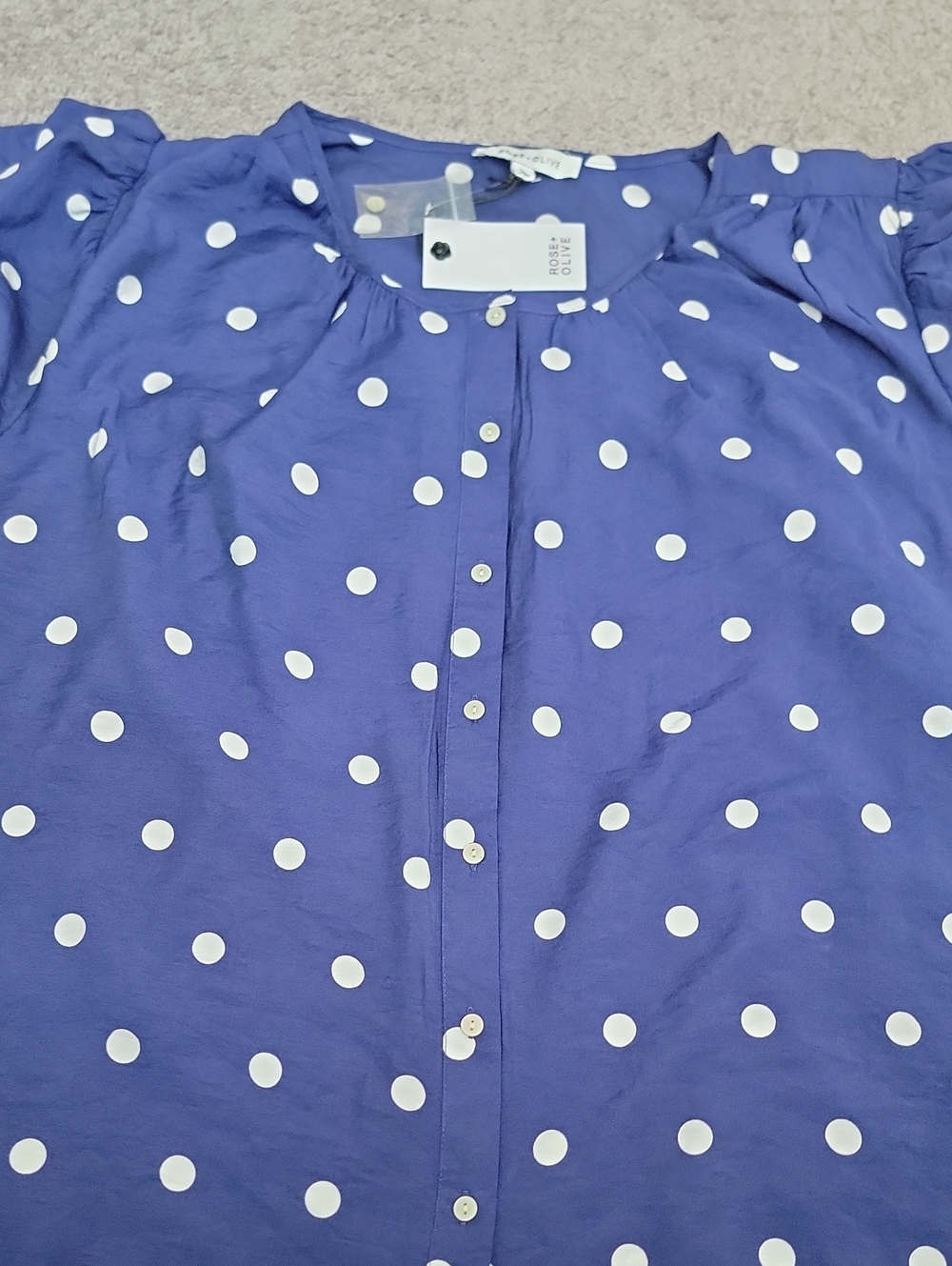 Rose & Olive Polka Dot Blouse in Blue & White Size 2x NWT - Picture 5 of 10